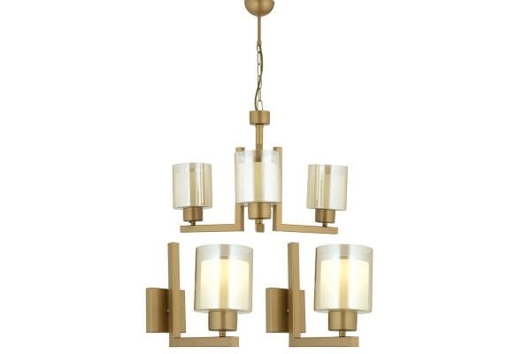 Tisse 3 Lü Eskitme Boyalı Salon Avize Çift Camlı 3 Parça Avize Seti