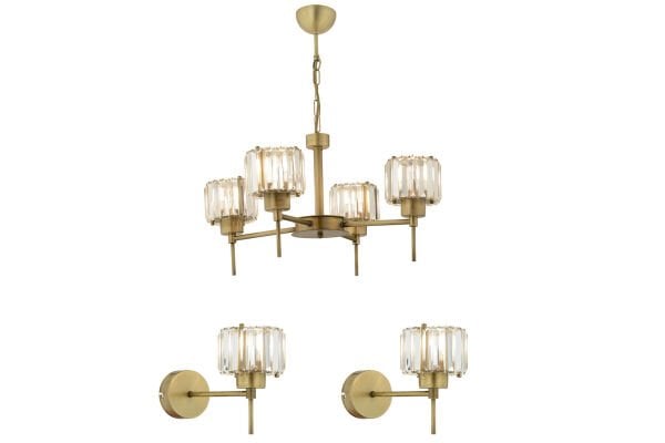 Sadem 4 Lü Eskitme 3 Parça Kristalli Taşlı Modern Tasarım Kristal Salon Avize-Aplik Seti