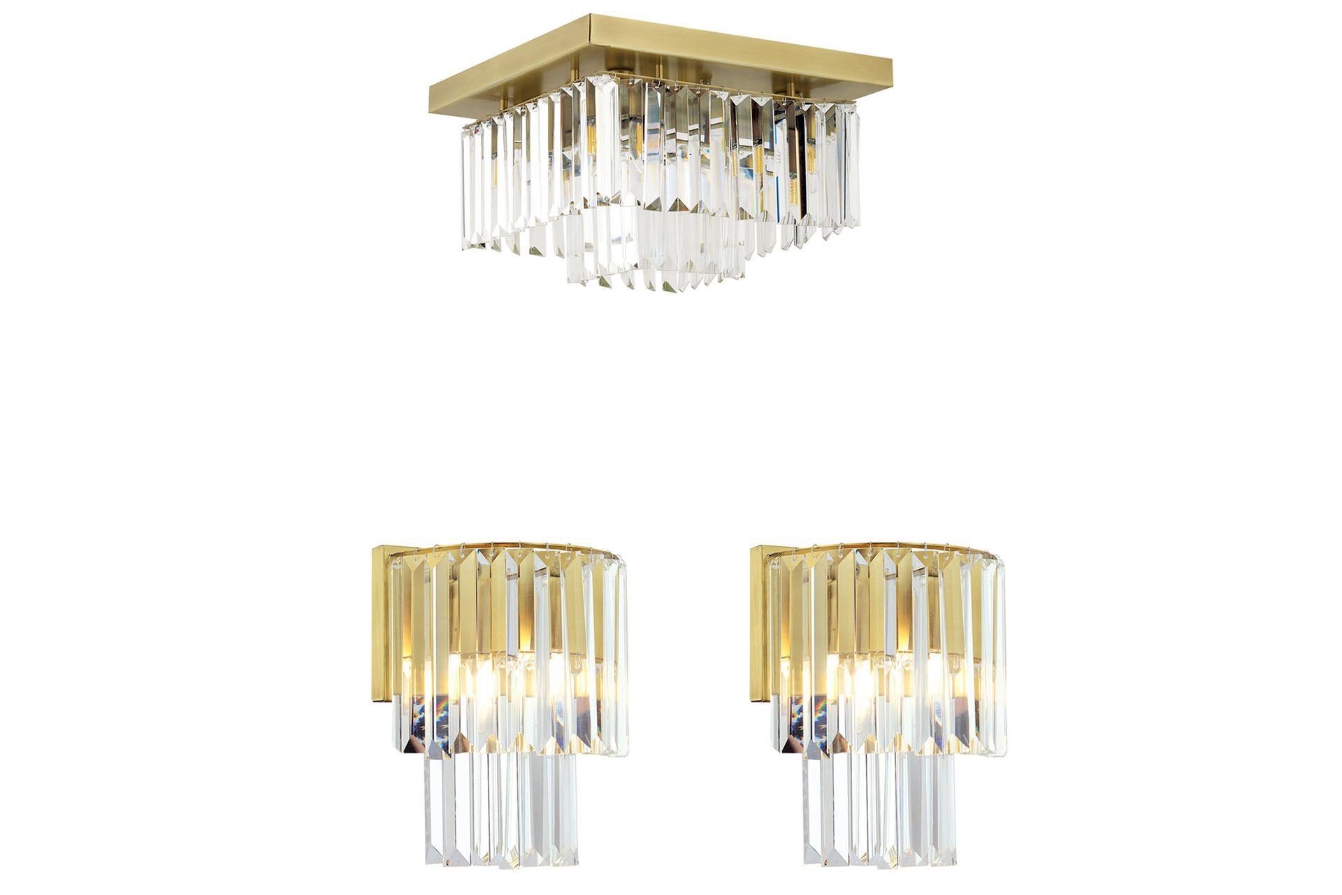 Nilüfer 2 Katlı Küçük Eskitme Kare Kristal Taşlı Avize 3 Parça Avize Seti