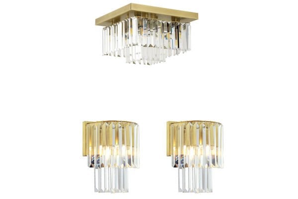 Nilüfer 2 Katlı Küçük Eskitme Kare Kristal Taşlı Avize 3 Parça Avize Seti