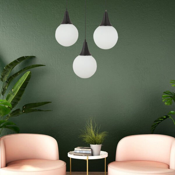 Damla 3Lü Sıralı Siyah Beyaz Camlı Sarkıt Modern Genç Odası MutfakSalon Avize