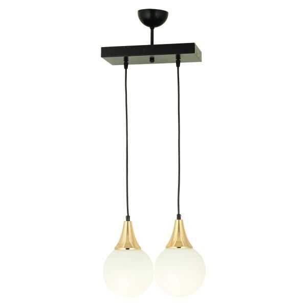 Damla 2Li Sıralı Siyah-Gold Beyaz Sarkıt Camlı Modern Genç Odası MutfakSalon Avize