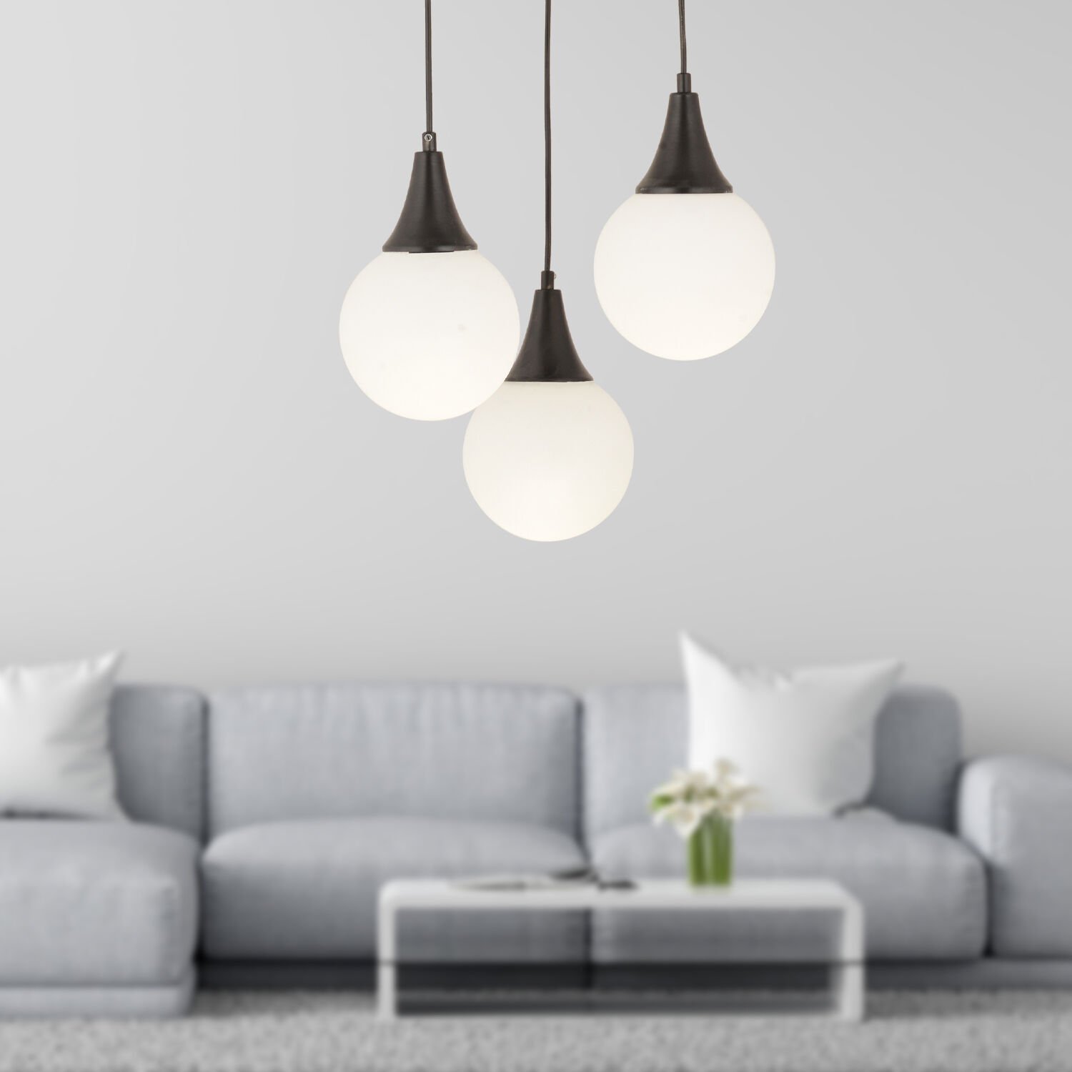 Damla 3Lü Yuvarlak Siyah Beyaz Camlı Sarkıt Modern Genç Odası MutfakSalon Avize