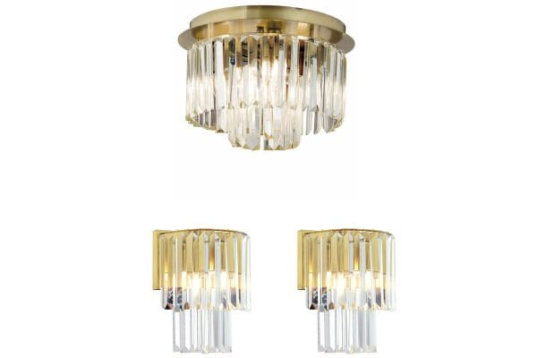 Nilüfer 2 Katlı Küçük Eskitme Yuv. Kristal Taşlı Avize 3 Parça Avize Seti