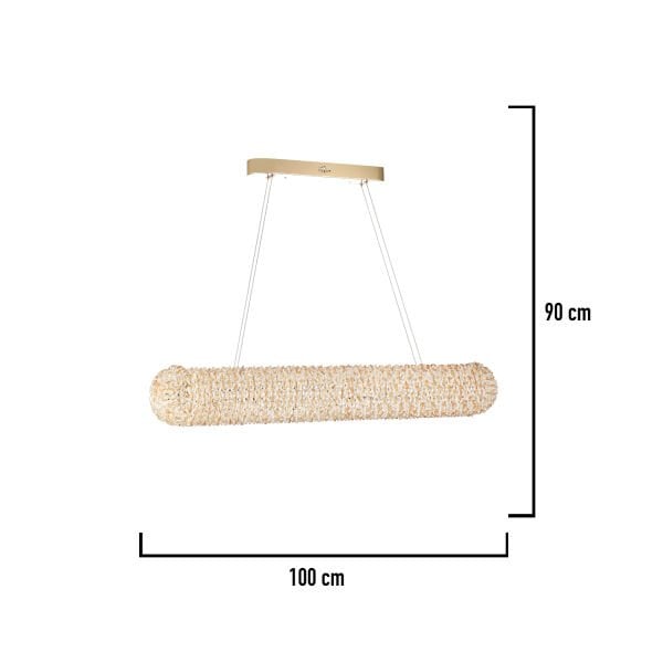 Leman Sıralı Gold 40 Watt Kristal Taşlı Salon Sarkıt Avize