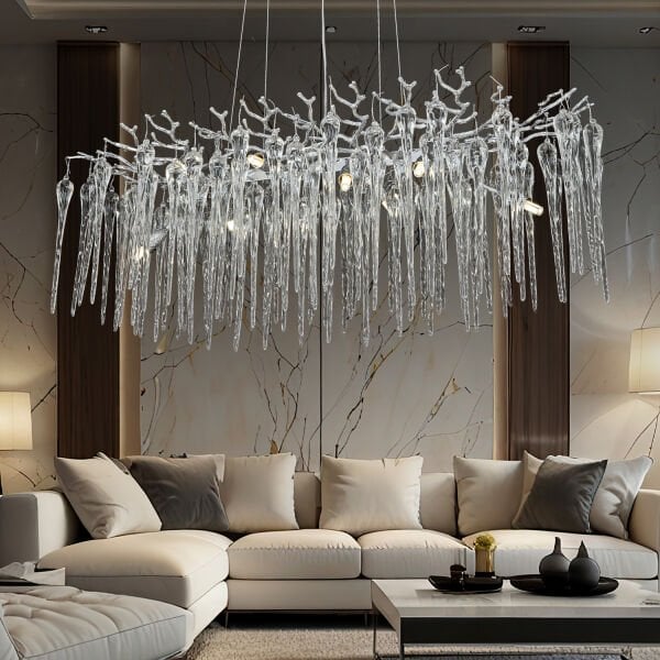 Laura Sıralı Krom Yemek Masası Üstü Kristal Taşlı Modern Tasarım Su Damlası Taşlı Salon Avize