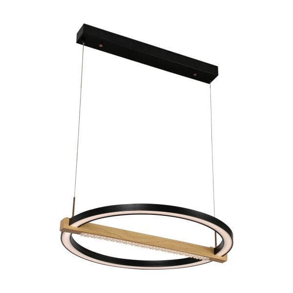 April Siyah 58 Watt Yuvarlak Ahşap Desenli Modern Salon Led Sarkıt Avize