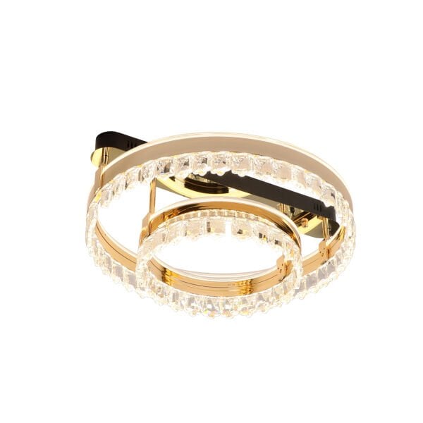 Canel Gold İki Katlı 122 Watt Kristal Taşlı Modern Led Plafonyer Led Avize