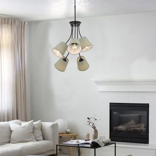 Lara 5 Kollu Şapkalı Modern Retro Sarkıt Yatak Odası Salon Avize