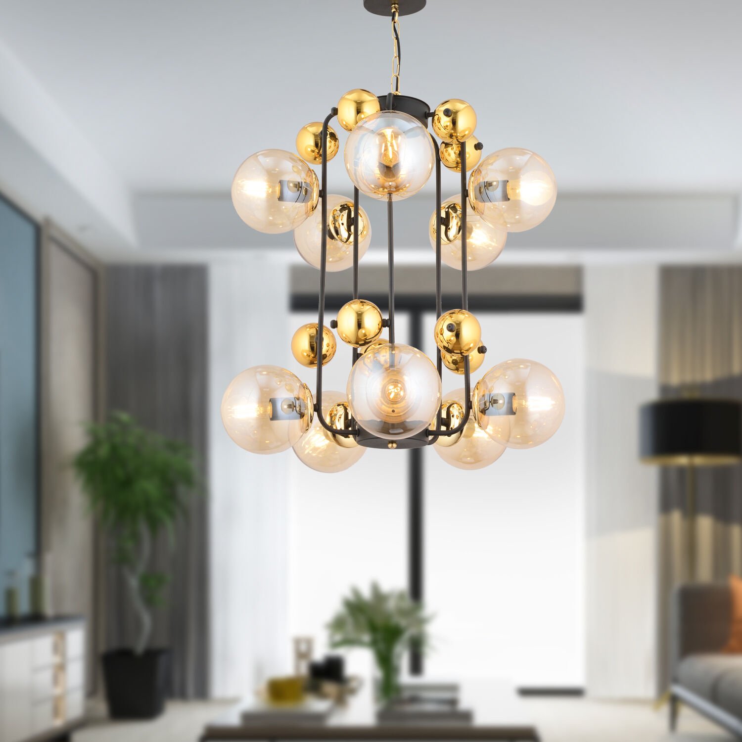 Parsley 10lu Siyah Gold Modern Cafe,Restoran için Uygun Retro Salon Avize