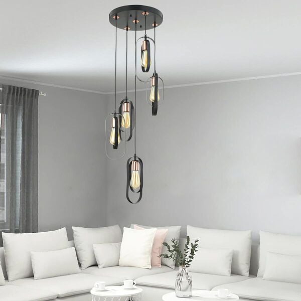 Koza 5 Li Bakır Eskitme Sarkıt Modern Yatak Odası Mutfak Oturma Odası Salon Sarkıt Avize