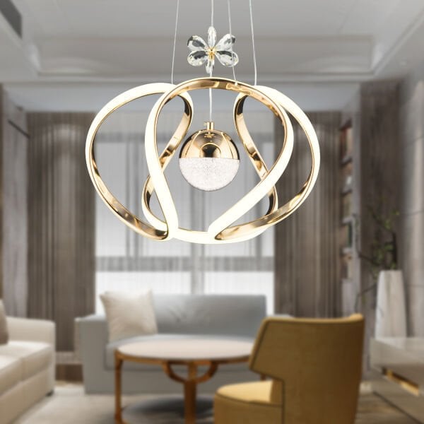 Laurel Gold 3 Renkli 75 Watt Kristal Ledli Modern Oturma Odası Salon Sarkıt Avize