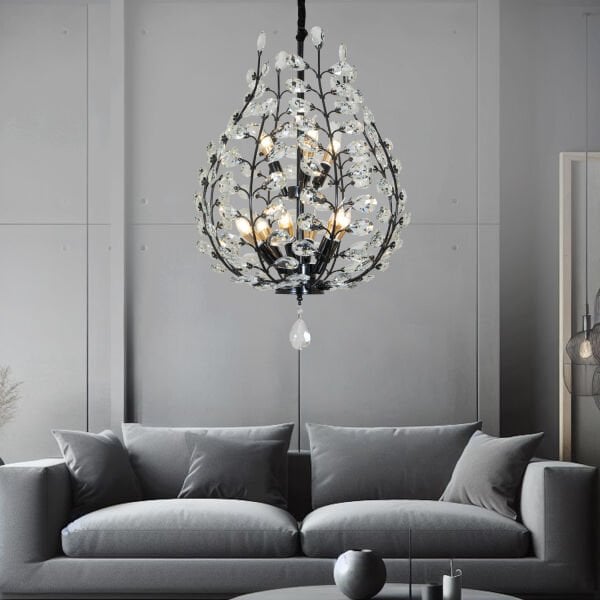 Donna Siyah 55'lik Kristal Taşlı Modern Koridor, Salon Avize