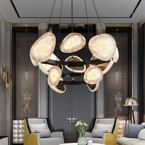 Firuze İki Katlı 80 Watt Eskitme Kristal Taşlı Modern Tasarım Salon Led Avize