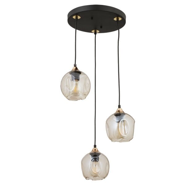 Karya 3Lü Yuvarlak Siyah Gold Modern Sarkıt Genç Odası Yatak odası Retro Salon Avize