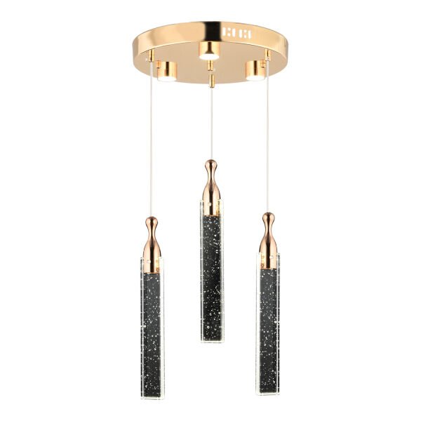 Klaus 3'lü Yuvarlak 3 Renkli 48 Watt Gold Kristal Ledli Modern Oturma Odası Salon Sarkıt Avize