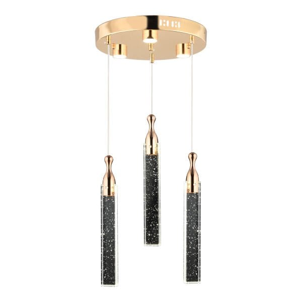 Klaus 3'lü Yuvarlak 3 Renkli 48 Watt Gold Kristal Ledli Modern Oturma Odası Salon Sarkıt Avize