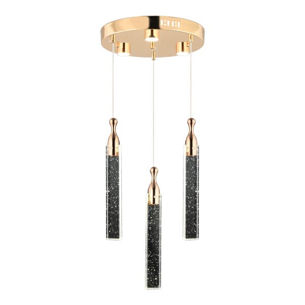 Klaus 3'lü Yuvarlak 3 Renkli 48 Watt Gold Kristal Ledli Modern Oturma Odası Salon Sarkıt Avize