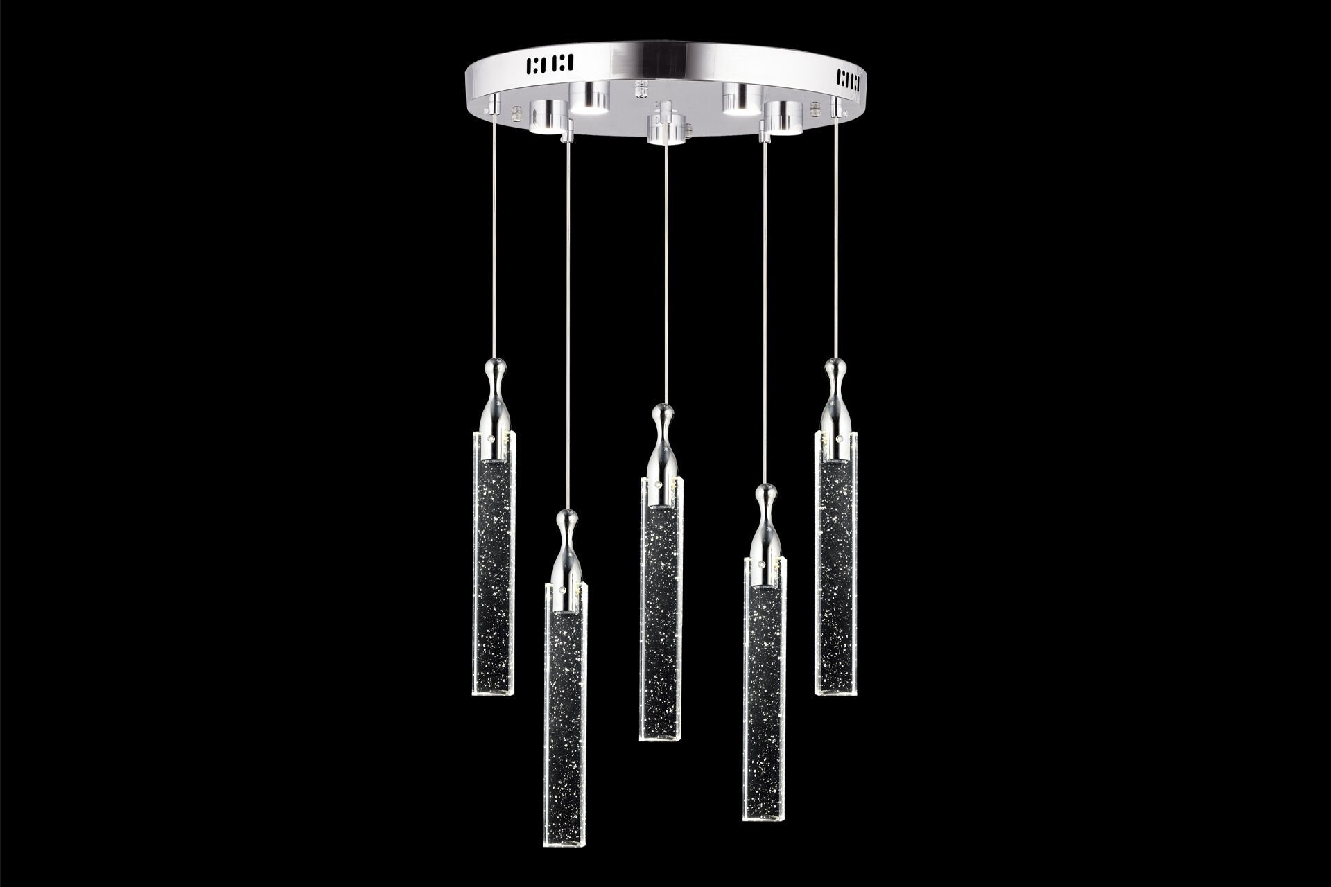 Klaus 5'li Yuvarlak Krom Kristal Ledli Modern Oturma Odası Salon Sarkıt Avize