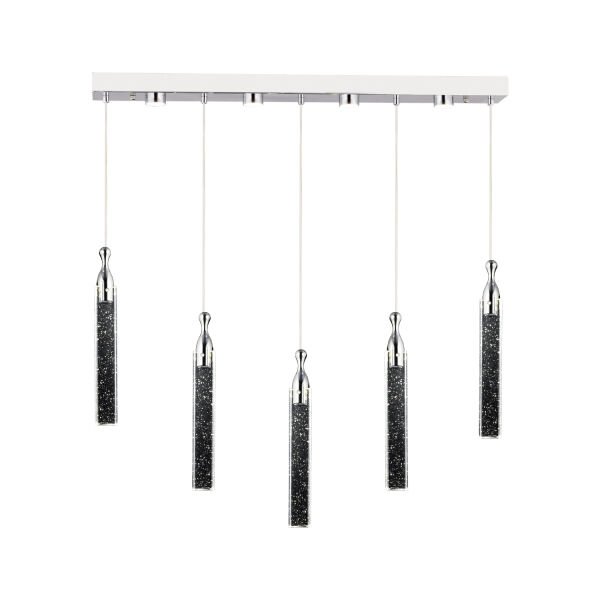 Klaus 5'li Sıralı 3 Renkli 75 Watt Krom Kristal Ledli Modern Oturma Odası Salon Sarkıt Avize
