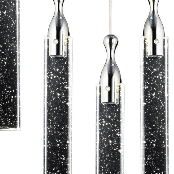 Klaus 5'li Sıralı 3 Renkli 75 Watt Krom Kristal Ledli Modern Oturma Odası Salon Sarkıt Avize