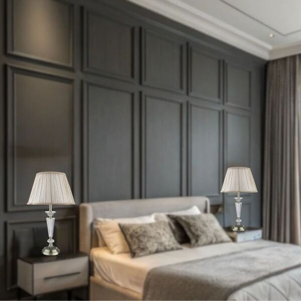 (2 Adet) Baron Eskitme Kristal Taşlı Salon Yatak Odası Abajur Seti