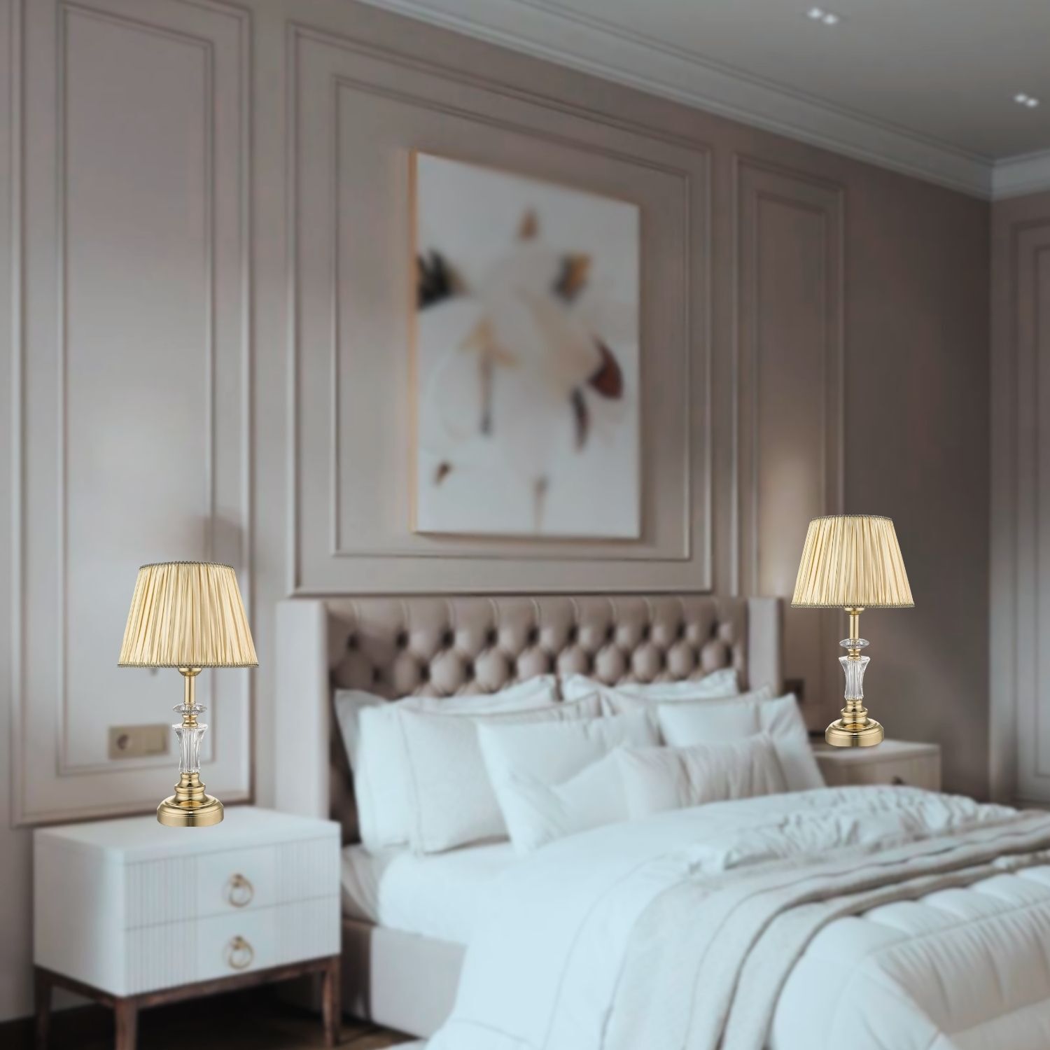 (2 Adet) Angel Gold Kristal Taşlı Abajur Seti