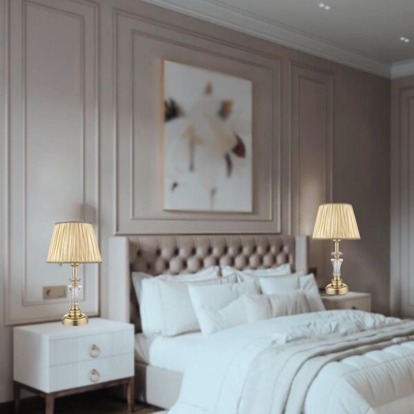 (2 Adet) Angel Gold Kristal Taşlı Abajur Seti