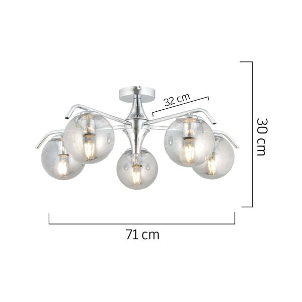 Diaspor 5li Yuvarlak Krom Füme Camlı Modern Sarkıt Genç Odası Yatak odası Retro Salon Avize