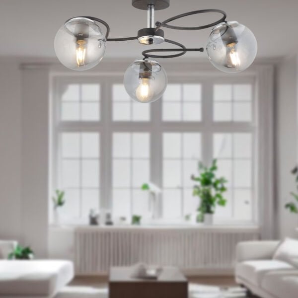 Rodonit 3lü Siyah Krom Füme Camlı  Modern Sarkıt Genç Odası Yatak odası Retro Salon Avize