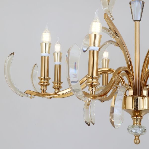 Ronja 8'li Bakır Eskitme Kristal Taşlı Avangart Salon Avize