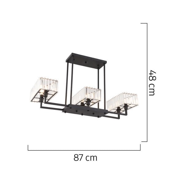 Brambles 6'lı Siyah Kristalli Taşlı Modern Tasarım Kristal Salon Avize