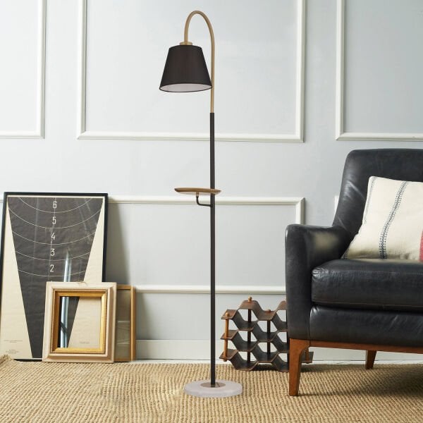 Lumina Siyah Şapkalı Eskitme Modern Tasarım Ayaklı Abajur Lamba Metal Lambader