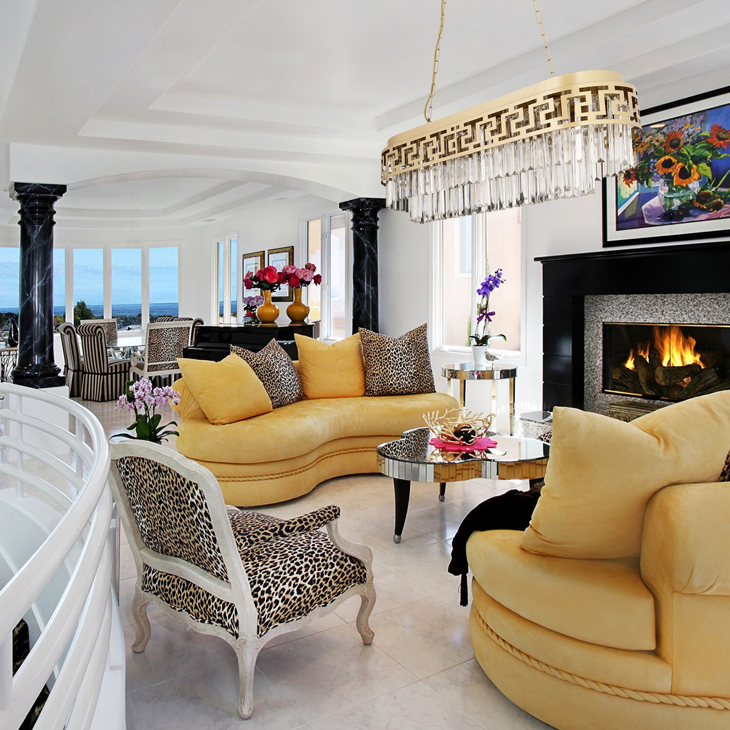 Merlin Sıralı Eskitme Kristalli Taşlı Modern Tasarım Yemek Masası Üstü Kristal Salon Avize