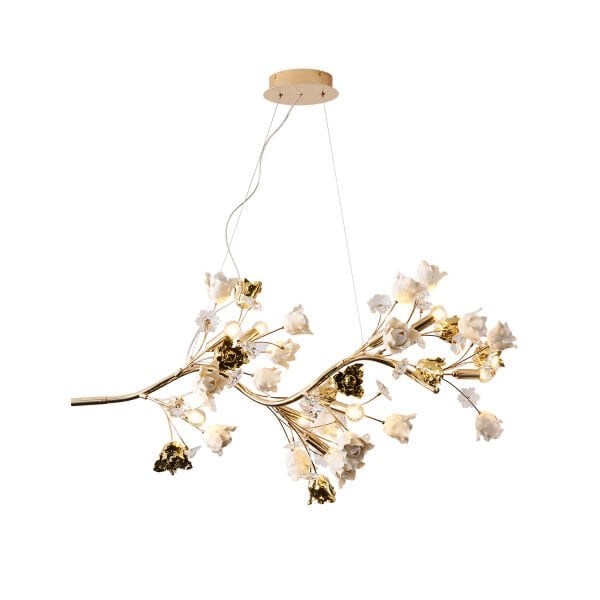 Faxon 9'lu Gold Çiçek Desenli Modern Sıralı Yemek Masası Üstü Sarkıt Salon Avize