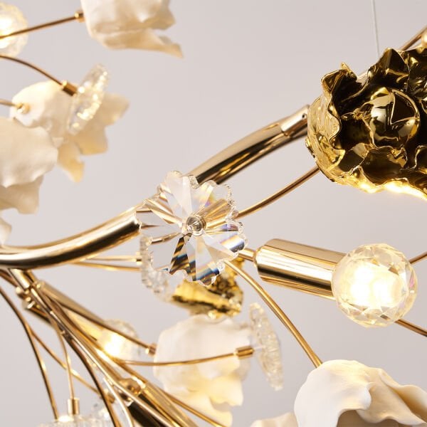 Faxon 9'lu Gold Çiçek Desenli Modern Sıralı Yemek Masası Üstü Sarkıt Salon Avize