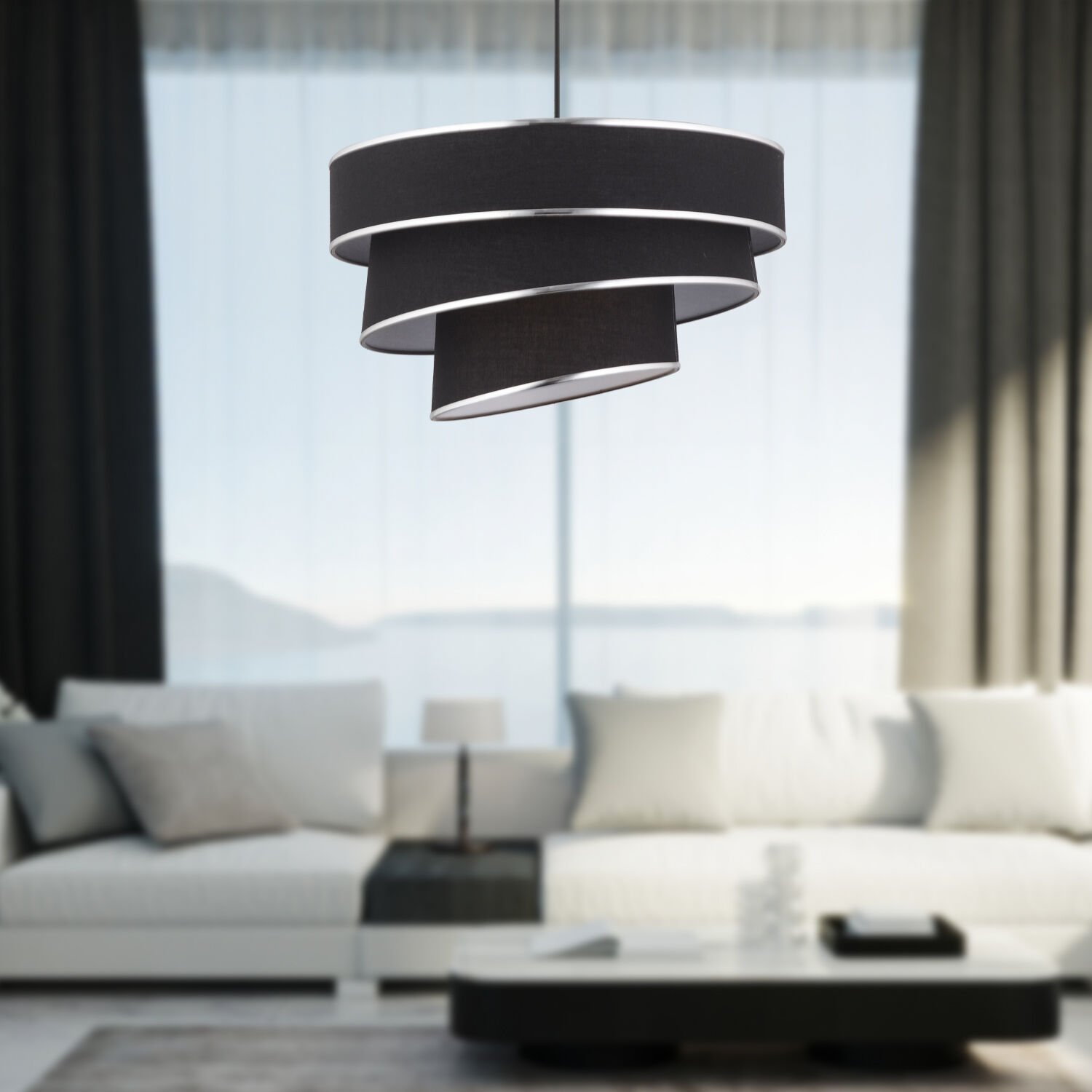 Paoni 3 Katlı Siyah Gümüş Detaylı Modern Koridor,Yatak Odası Salon Avize