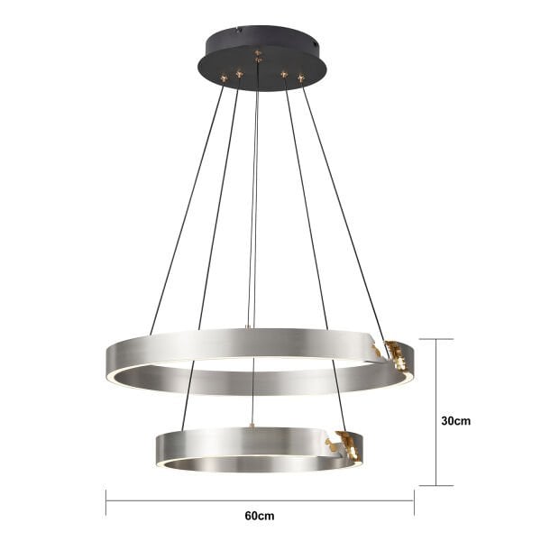 Late Gri İki Katlı Yuvarlak 69 Watt Modern Sarkıt Salon Led Avize