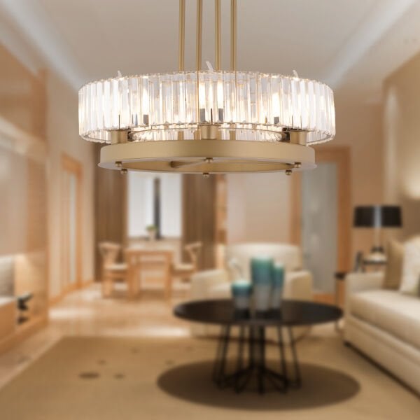 Azalea 6lı Eskitme Kristalli Taşlı Modern Tasarım Kristal Büyük Salon Avize