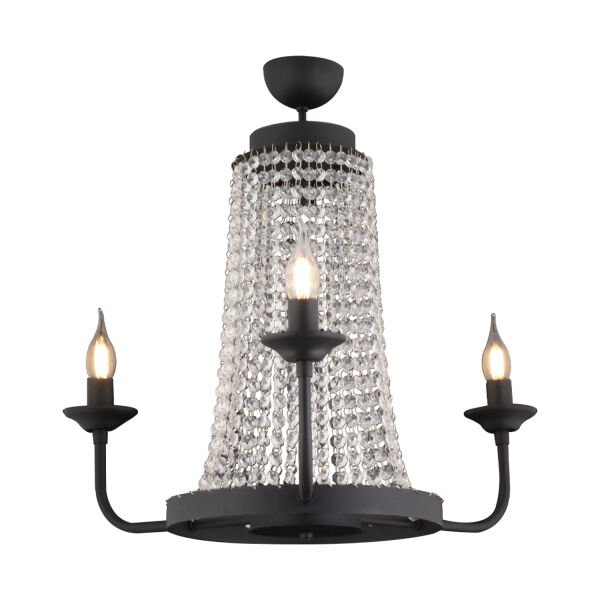 Carnation 3'lü Siyah Kristalli Taşlı Modern Tasarım Kristal Salon Avize