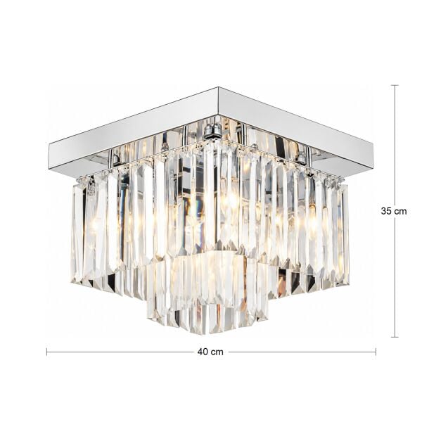 Nilüfer 2 Katlı Küçük Krom Kaplama Kare Kristalli Taşlı Modern Tasarım Kristal Salon Avize