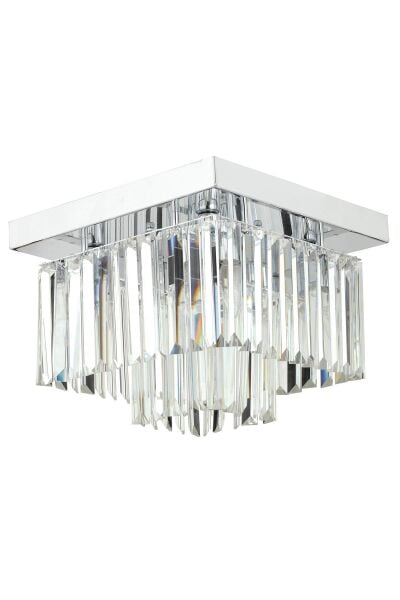 Nilüfer 2 Katlı Küçük Krom Kaplama Kare Kristalli Taşlı Modern Tasarım Kristal Salon Avize