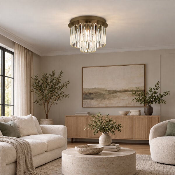 Nilüfer 2 Katlı Küçük Eskitme Yuv. Kristalli Taşlı Modern Tasarım Kristal Salon Avize