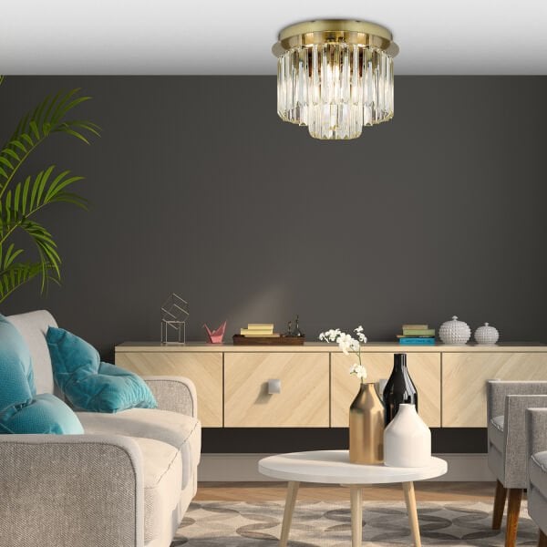 Nilüfer 2 Katlı Küçük Eskitme Yuv. Kristalli Taşlı Modern Tasarım Kristal Salon Avize