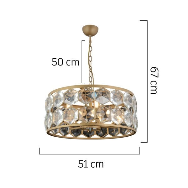 Roman 5'li Yuvarlak Eskitme Kristalli Taşlı Modern Tasarım Kristal Salon Avize