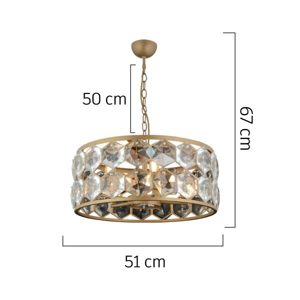 Roman 5'li Yuvarlak Eskitme Kristalli Taşlı Modern Tasarım Kristal Salon Avize
