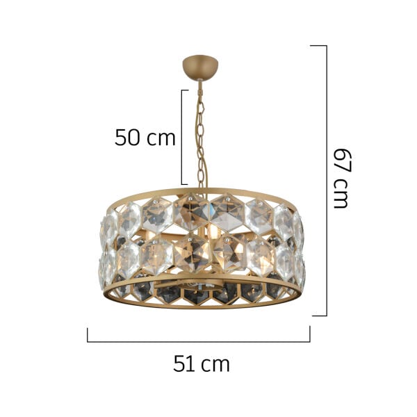 Roman 5'li Yuvarlak Eskitme Kristalli Taşlı Modern Tasarım Kristal Salon Avize