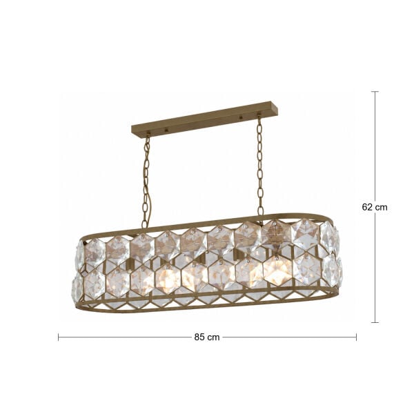 Roman 5'li Sıralı Eskitme Kristalli Taşlı Modern Tasarım Kristal Salon Avize