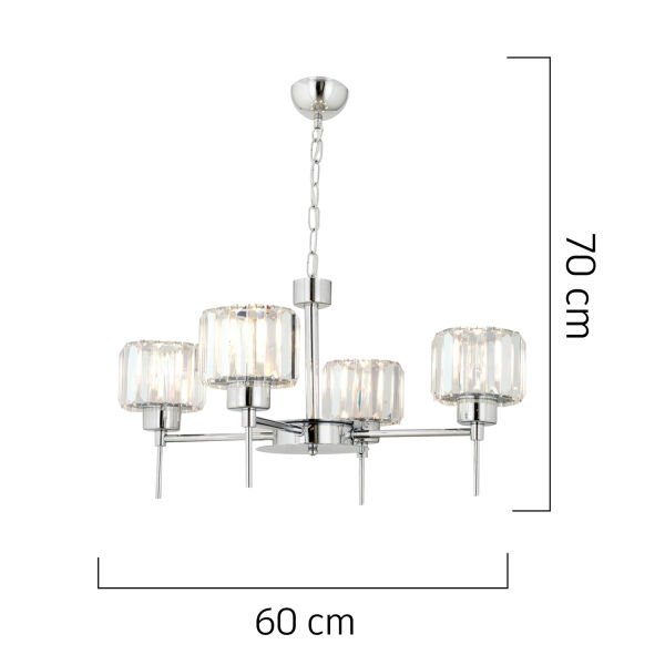 Sadem 4 Lü Krom Kaplama Kristalli Taşlı Modern Tasarım Salon-Yatak Odası-Oturma Odası Kristal Avize