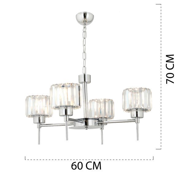 Sadem 4 Lü Krom Kaplama Kristalli Taşlı Modern Tasarım Salon-Yatak Odası-Oturma Odası Kristal Avize